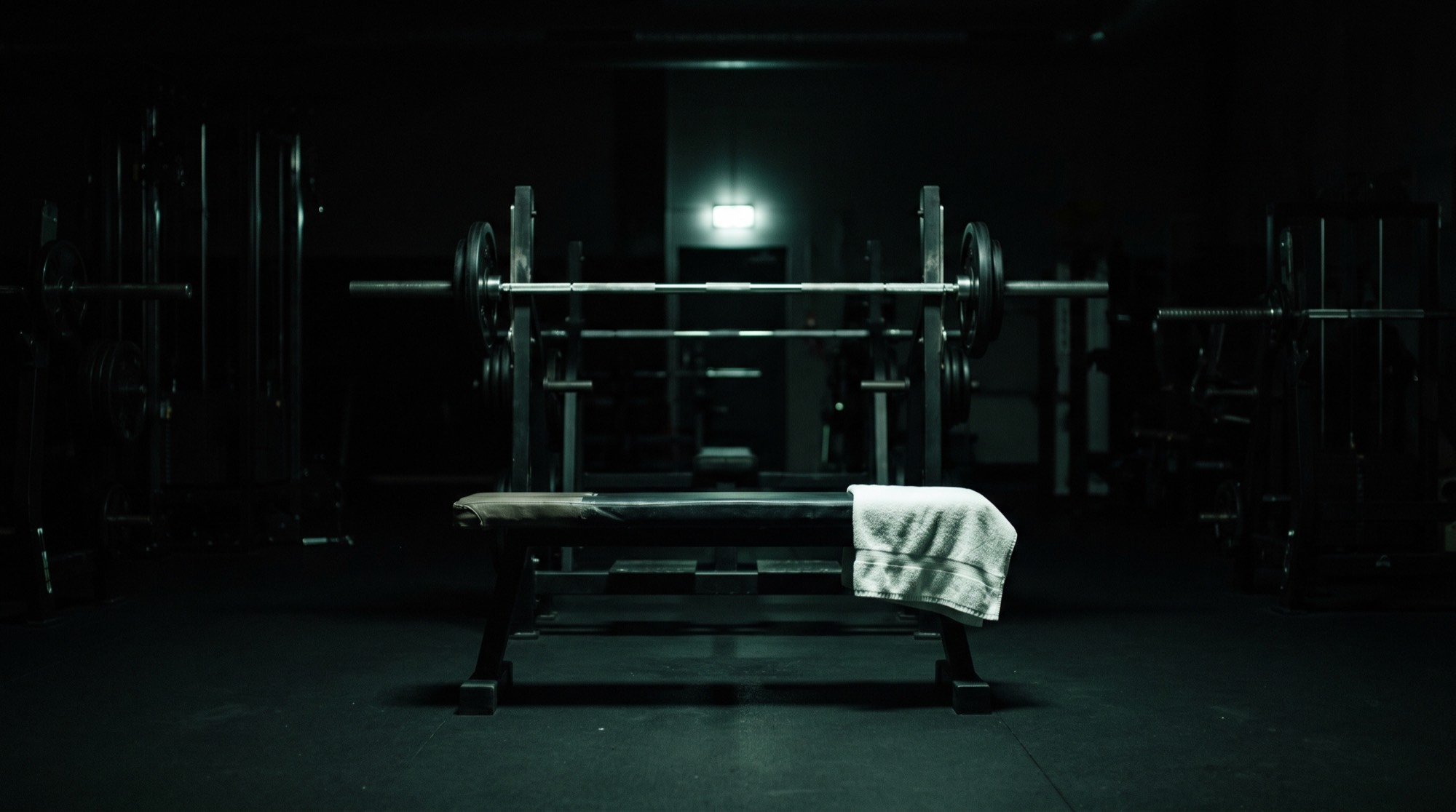 Panchina vuota in una palestra al buio