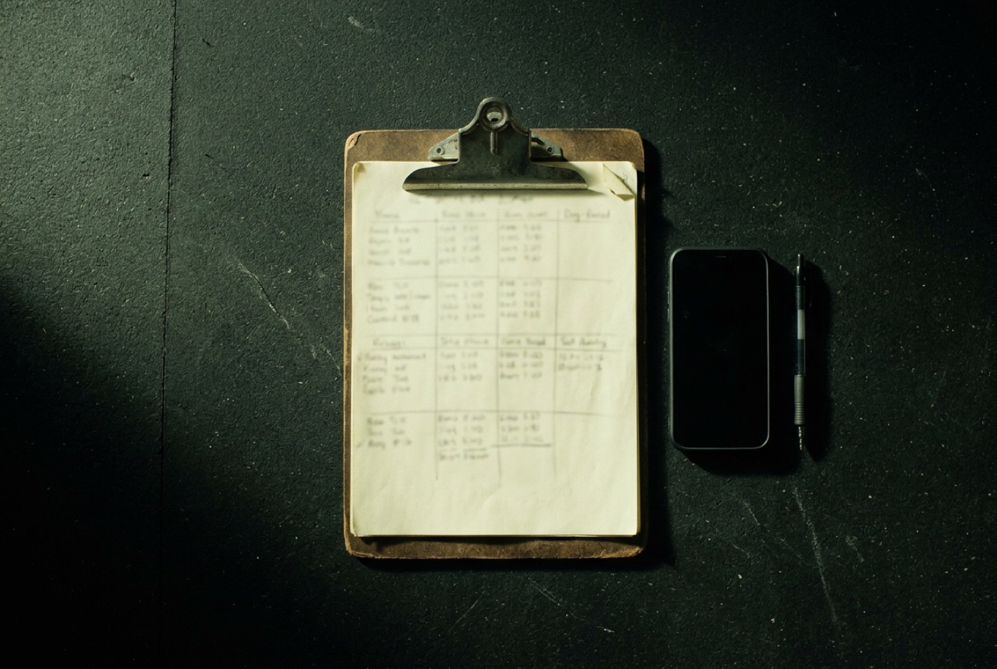 Scheda di allenamento scritta a mano su clipboard